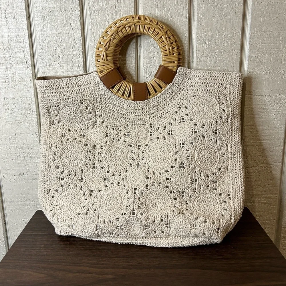 Talbots Crochet Round Handle Tote Bag